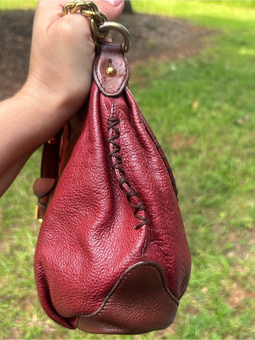 MCM Burgundy Pebbled Leather Flap Crossbody Shoulder Bag Made in Korea - Picture 11 of 13